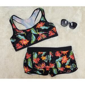 Fashion Tankini Two Piece Boy Shorts Floral Tropical Bathing Suit 2X Swimwear